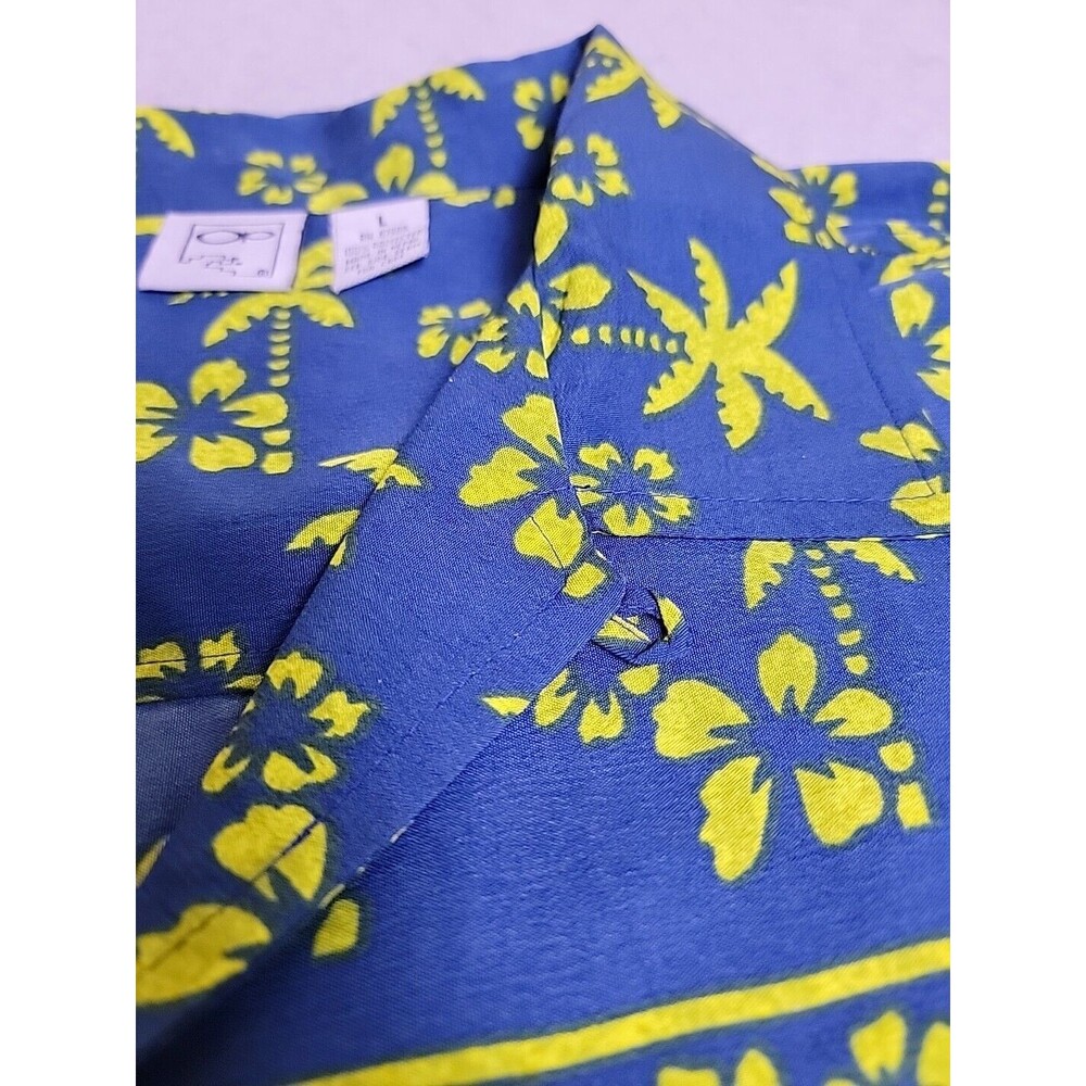 VTG OP Ocean Pacific Hawaiian Shirt Mens L Blue Green Girls Floral Palm Loop - Picture 4 of 12